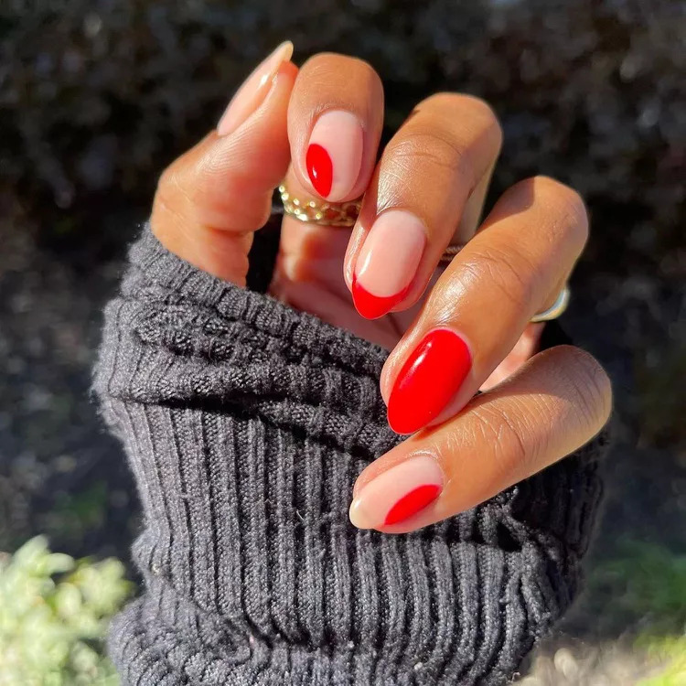 Abstract Red French Manicure