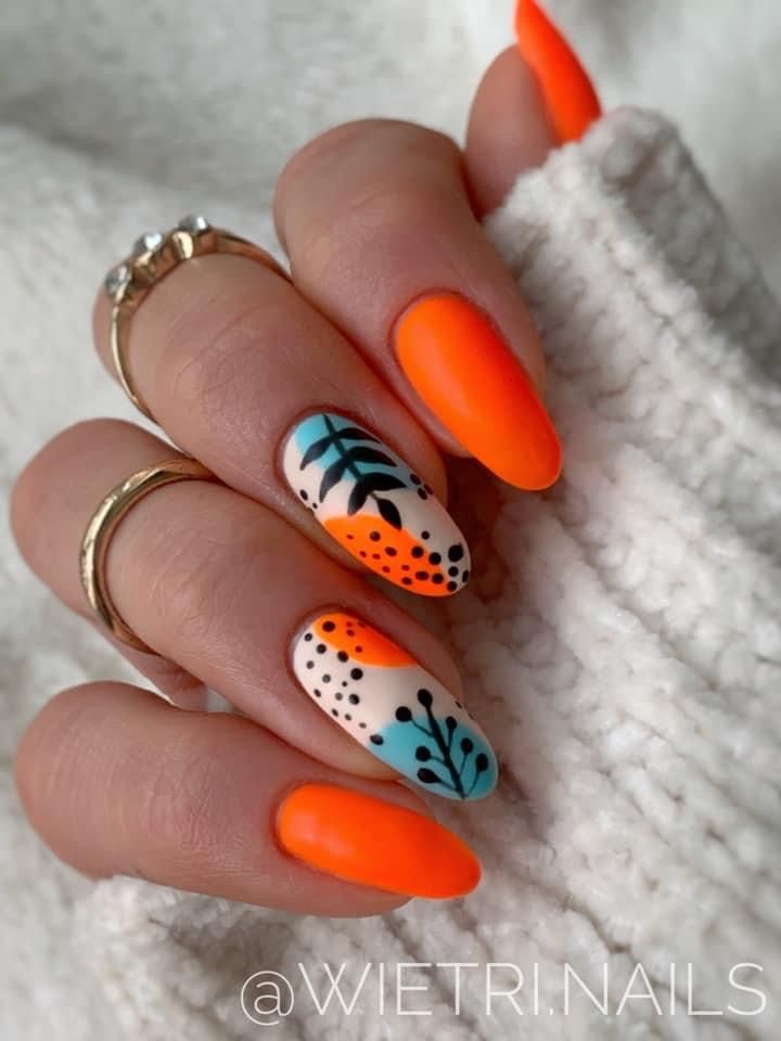 Almond Neon Orange Nails