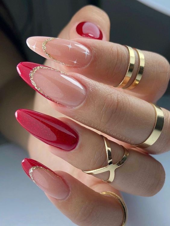 Almond Red French Manicure
