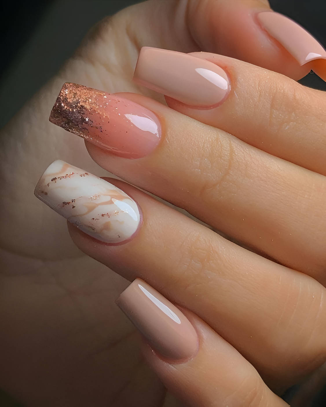 Baby Pink Marble Short Coffin Nails