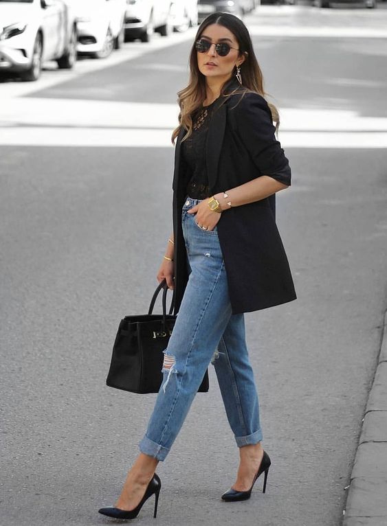 Black Blazer With Blue Jeans And Elevated Accessories
