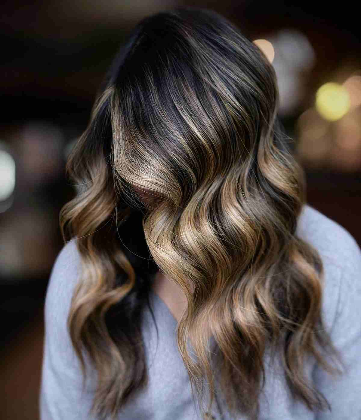 Brunette Waves With Light Blonde Highlights