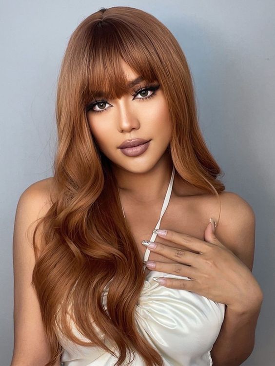 Caramel Hair Color With Blunt Bang