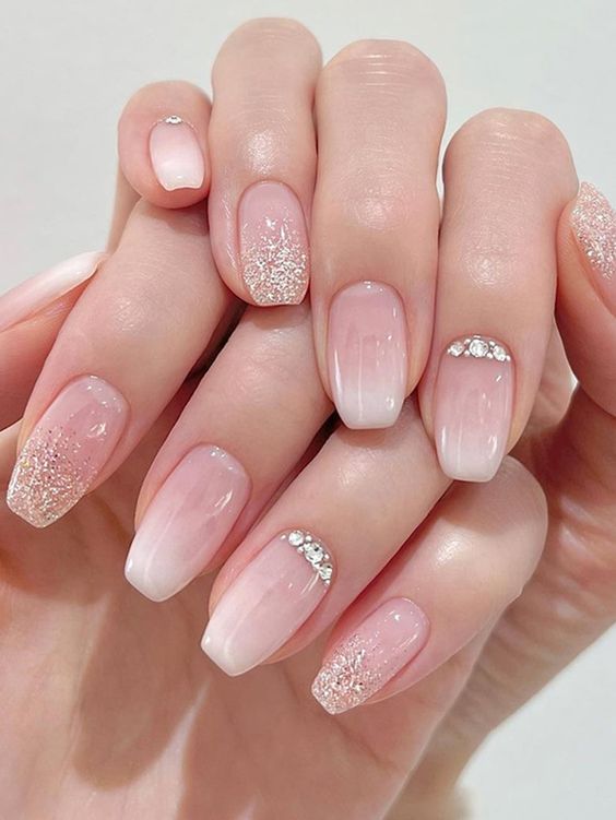 Classy Pink And White Ombre Short Coffin Nails