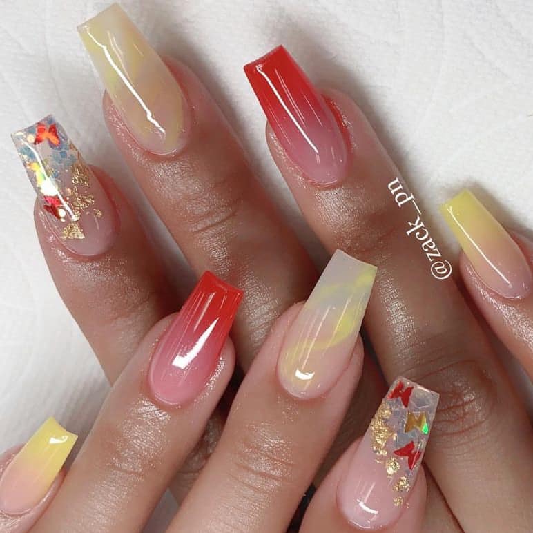 Clear Coffin Nails With Butterflies