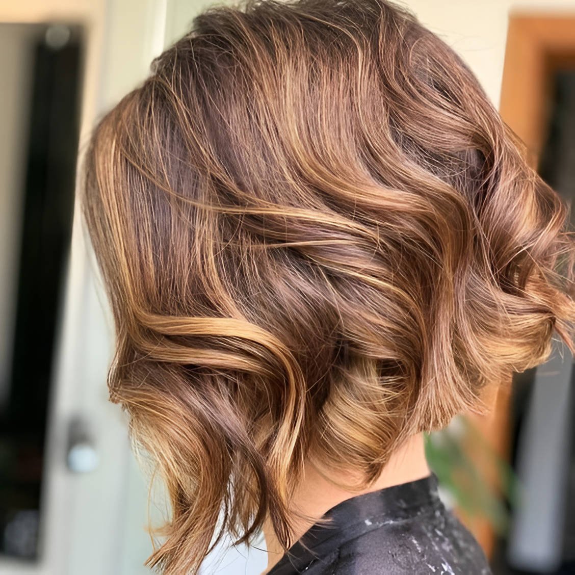 Curly Bob With Caramel Highlights