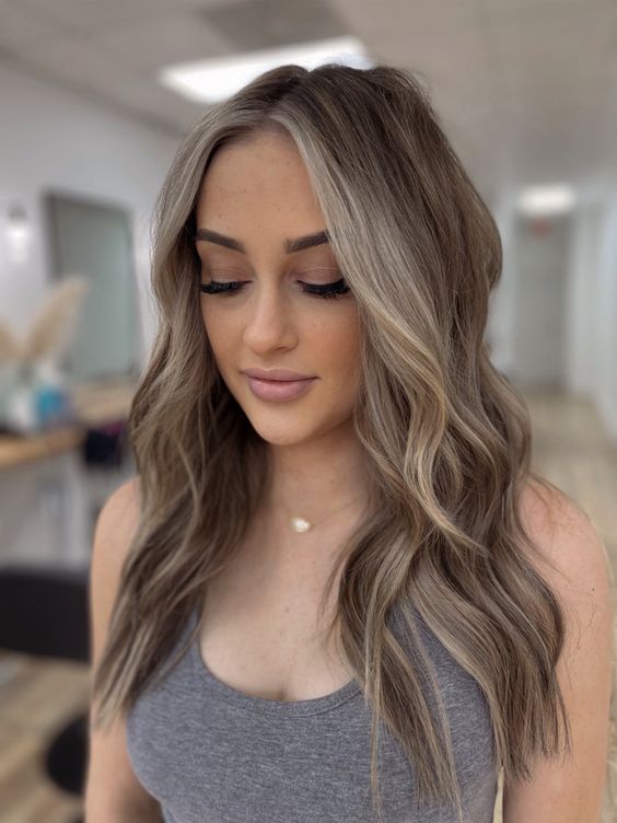 Curly Light Ash Brown Hair With Middle-Part