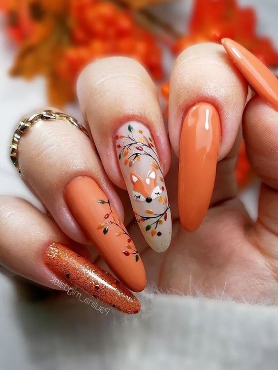 Cute Fox Orange Nail Designs