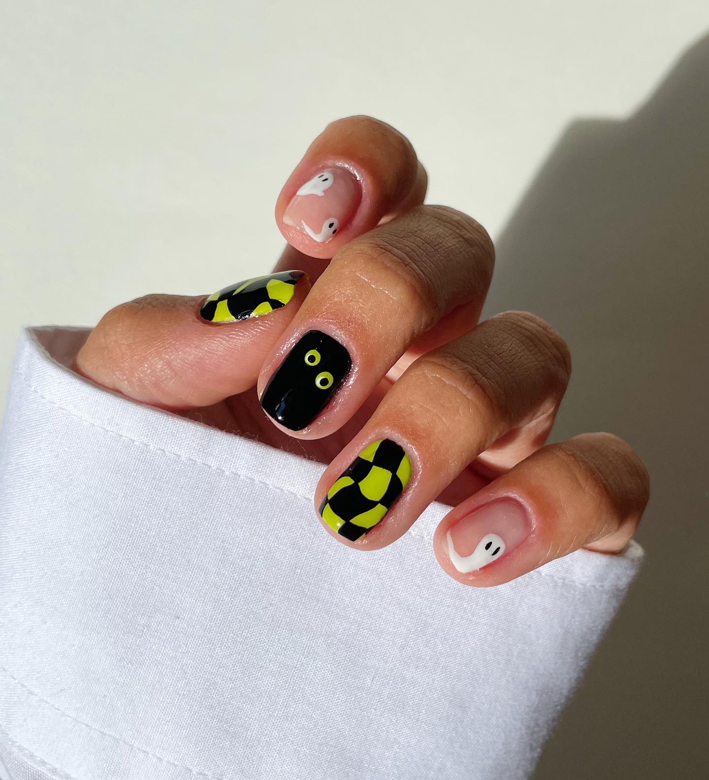 Cute Halloween Nails With Black And Neon Green Theme