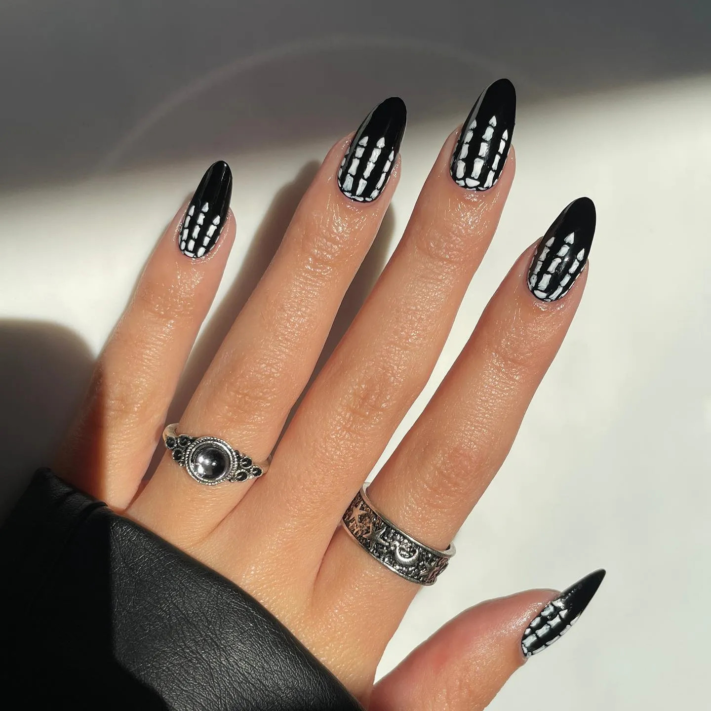 Cute Halloween Nails With Skeleton Design