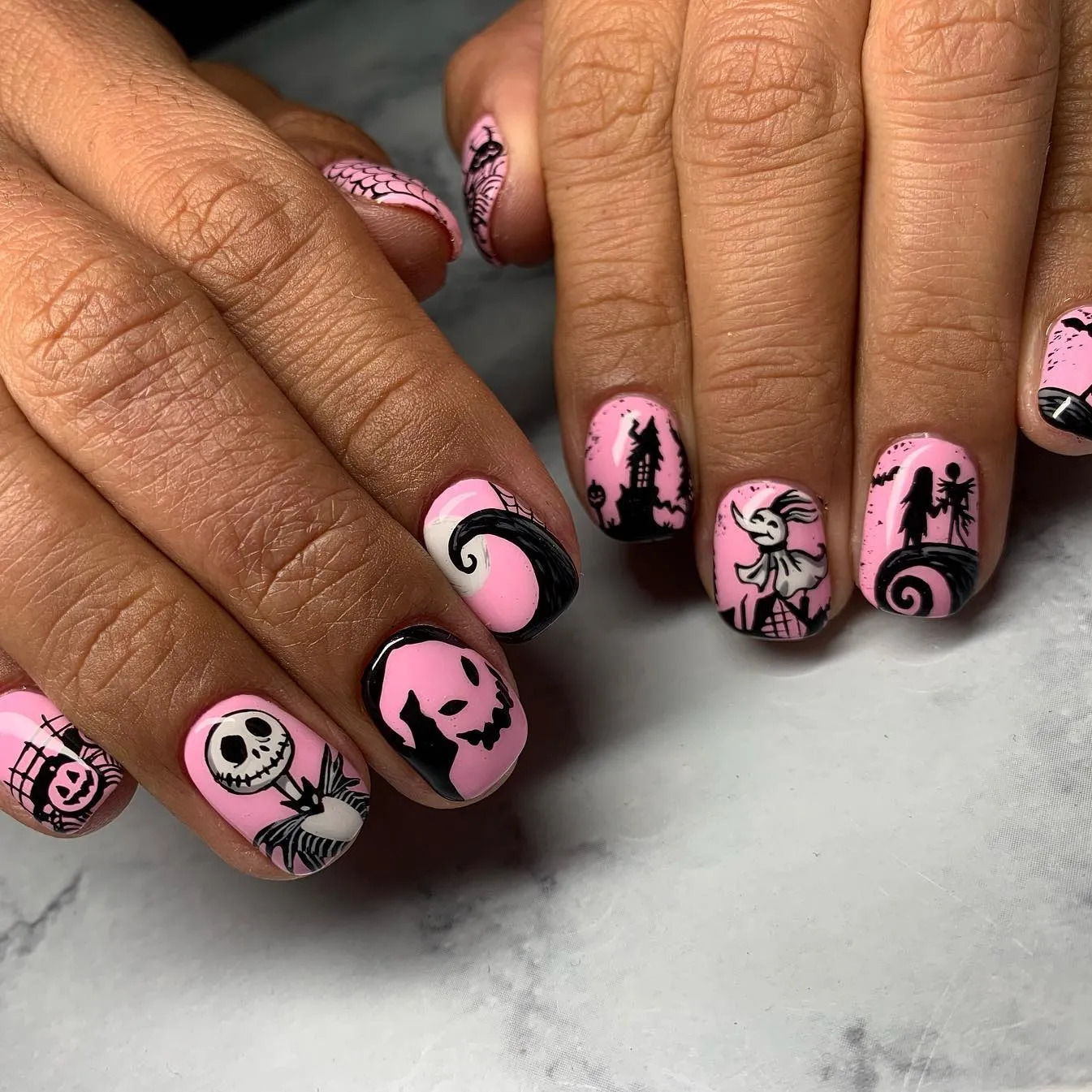 Cute Pink Nightmare Before Christmas Manicure