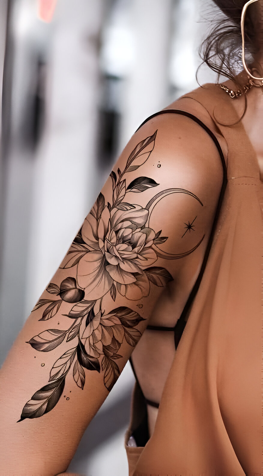 Flower And Moon Arm Tattoo For Women