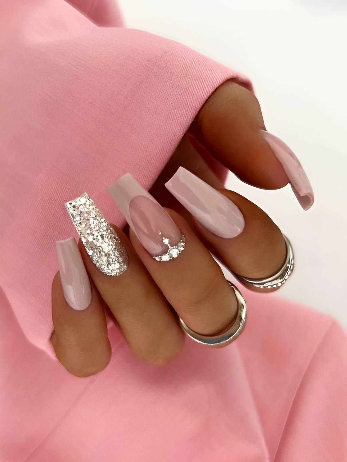 Glamorous Pink Gemstone Ballerina Nails