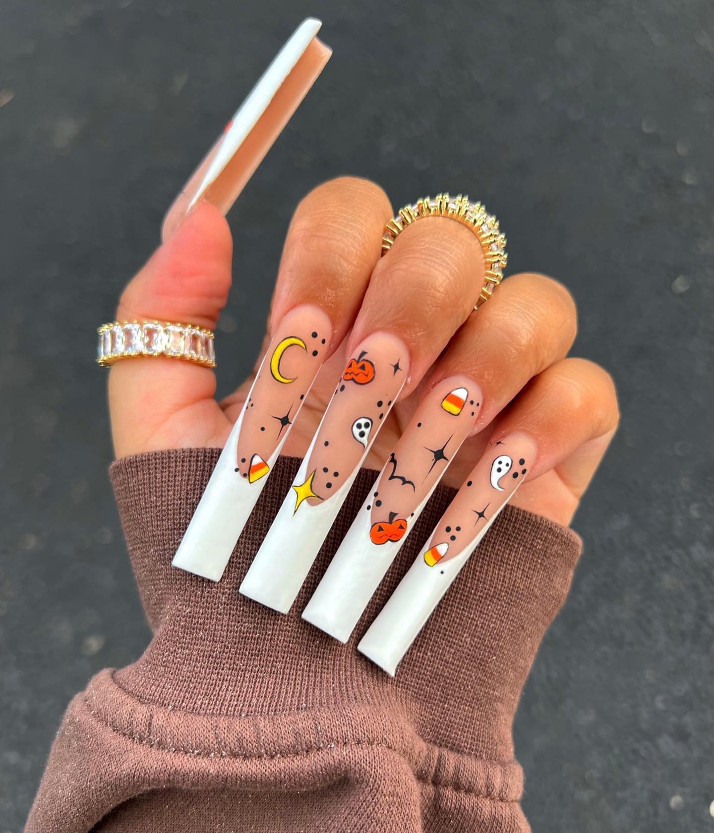 Long Coffin Nails With Cute Halloween Nail Designs