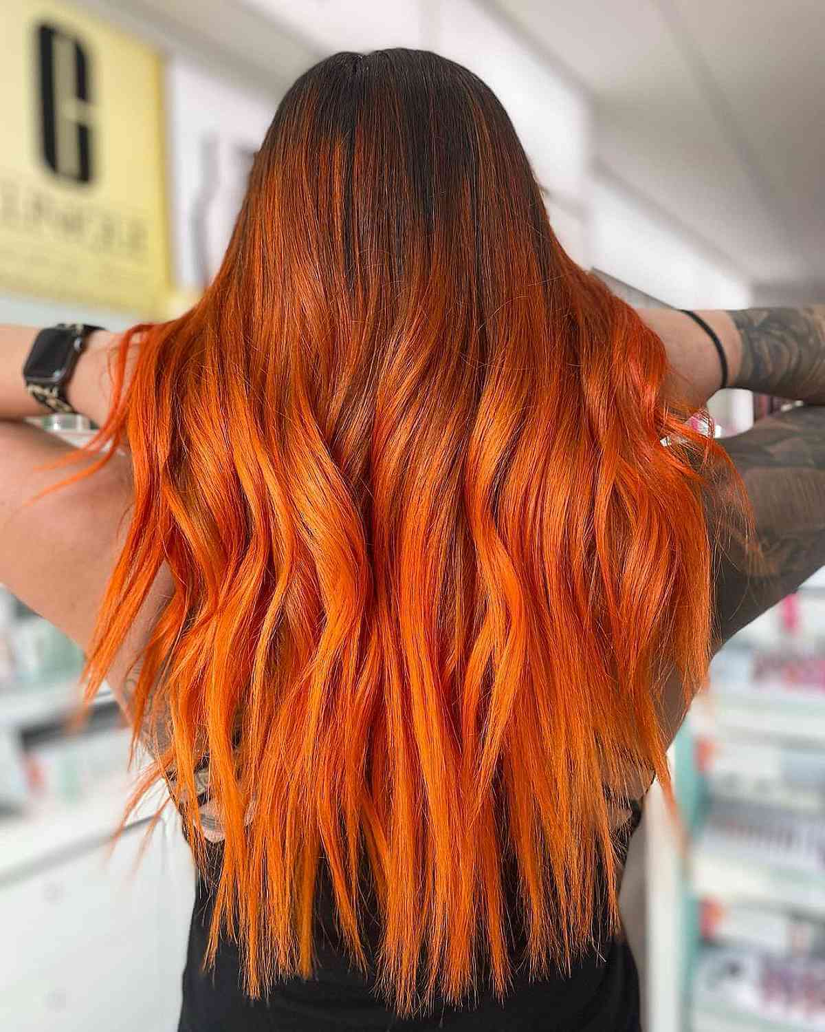 Long Orange Hair With Dark Roots