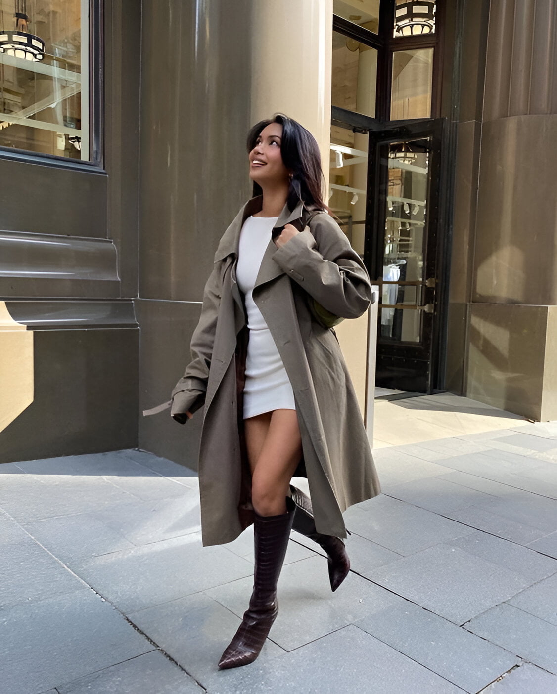 Long Trench Coat With Short Dress