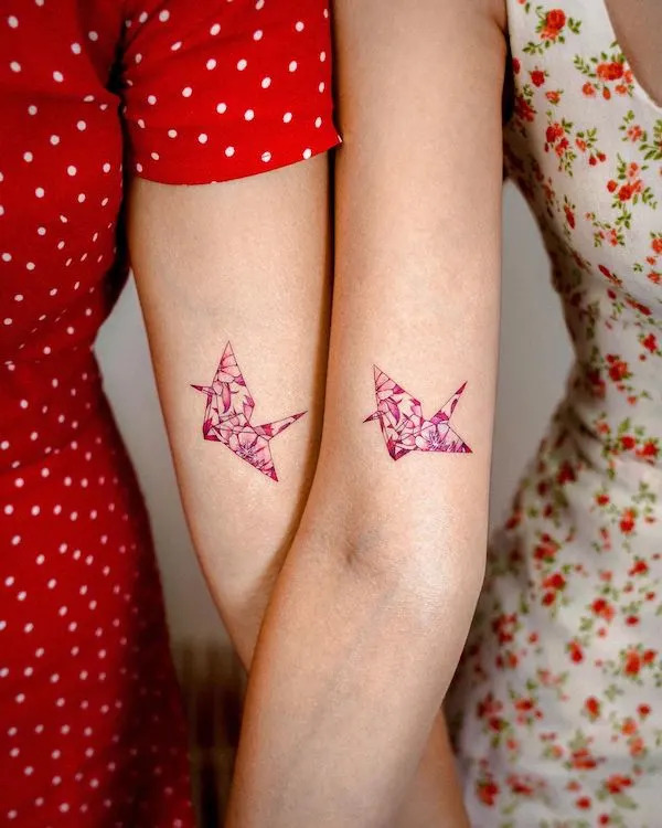 Matching Paper Crane Arm Tattoo Ideas For Women