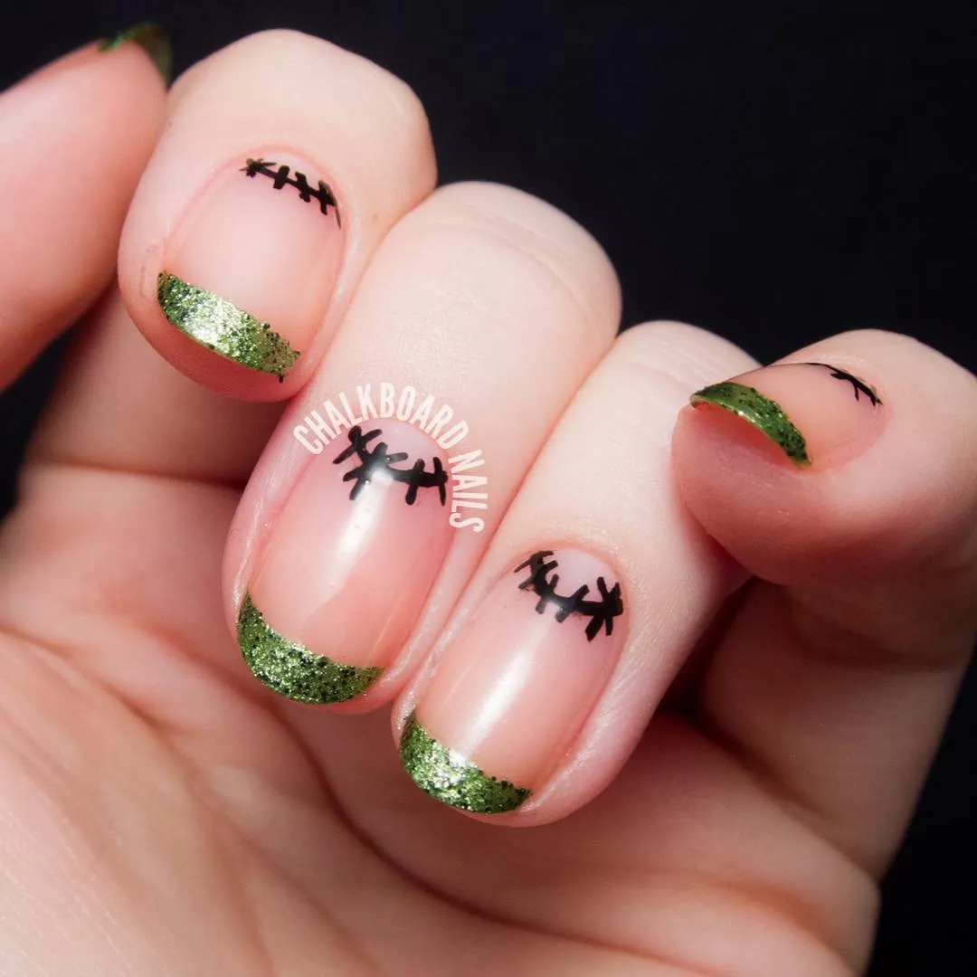 Minimalistic Halloween Frankenstein Design For Short Nails