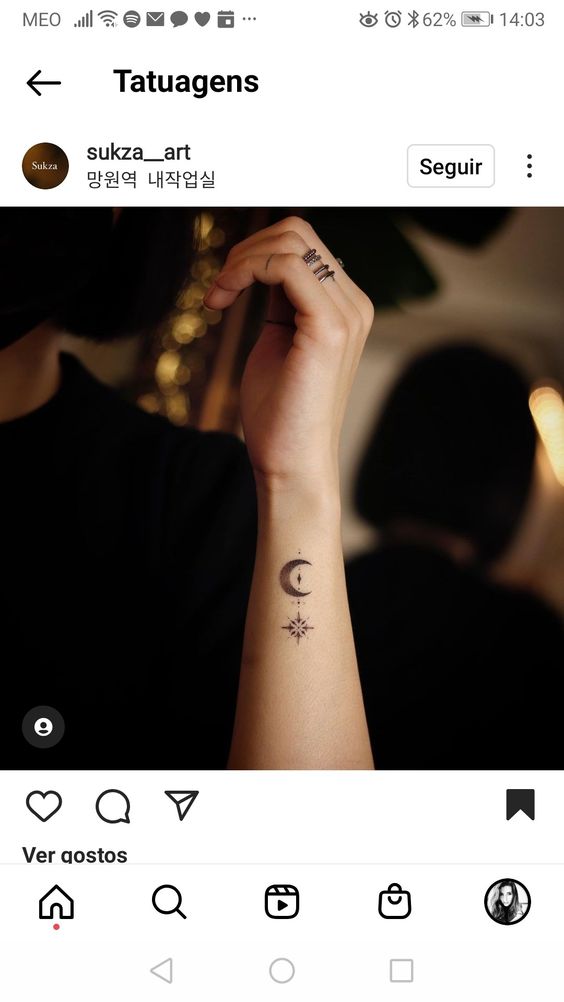Minimalistic Moon And Star Wrist Tattoo