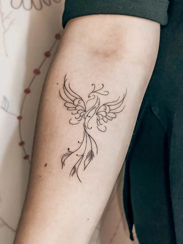 One-Line Phoenix Tattoo