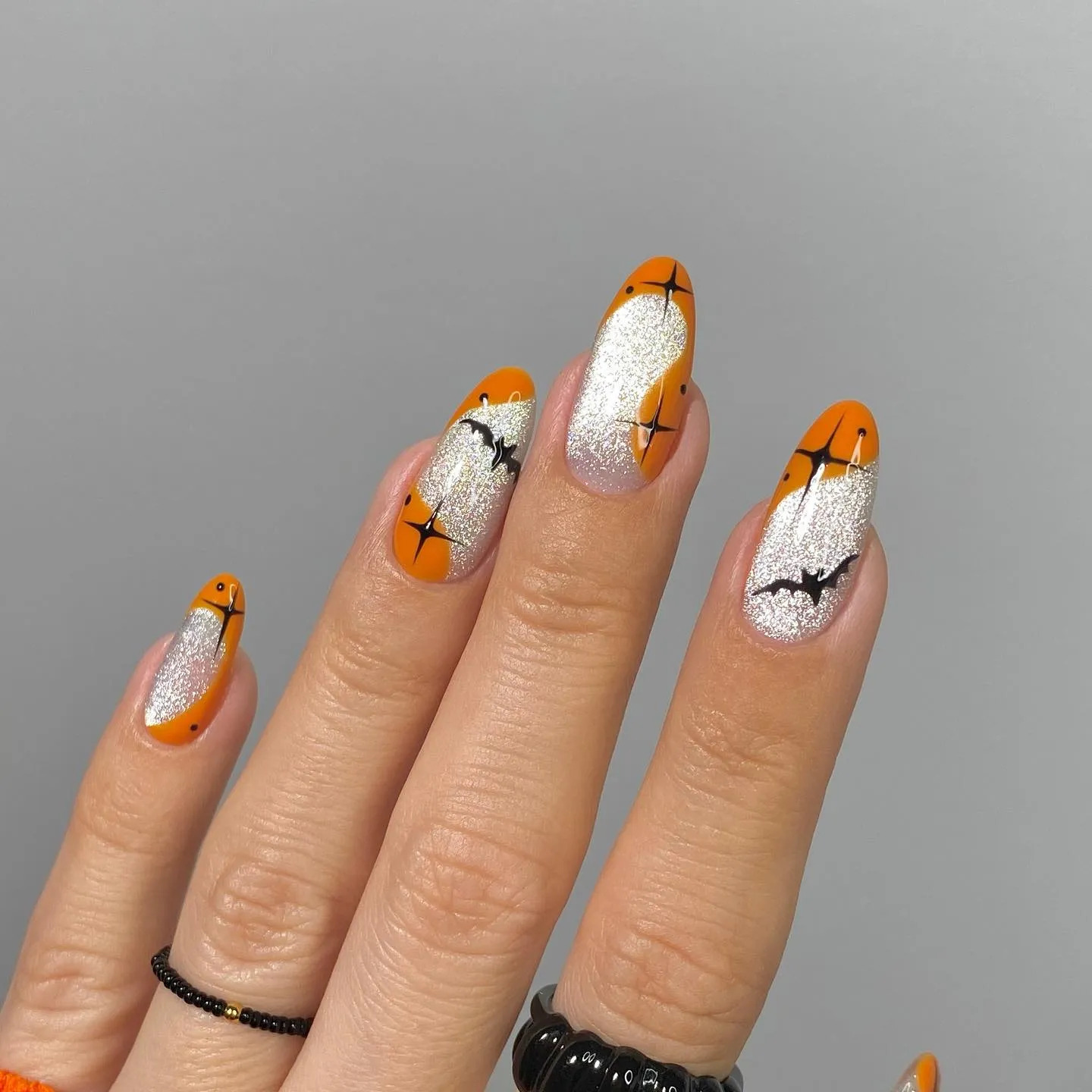 Orange Glitters Halloween Nails