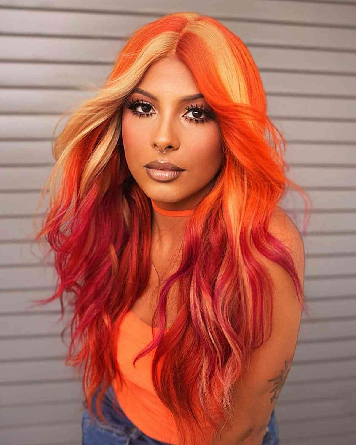 Orange Hairstyle With Light Blonde Streaks