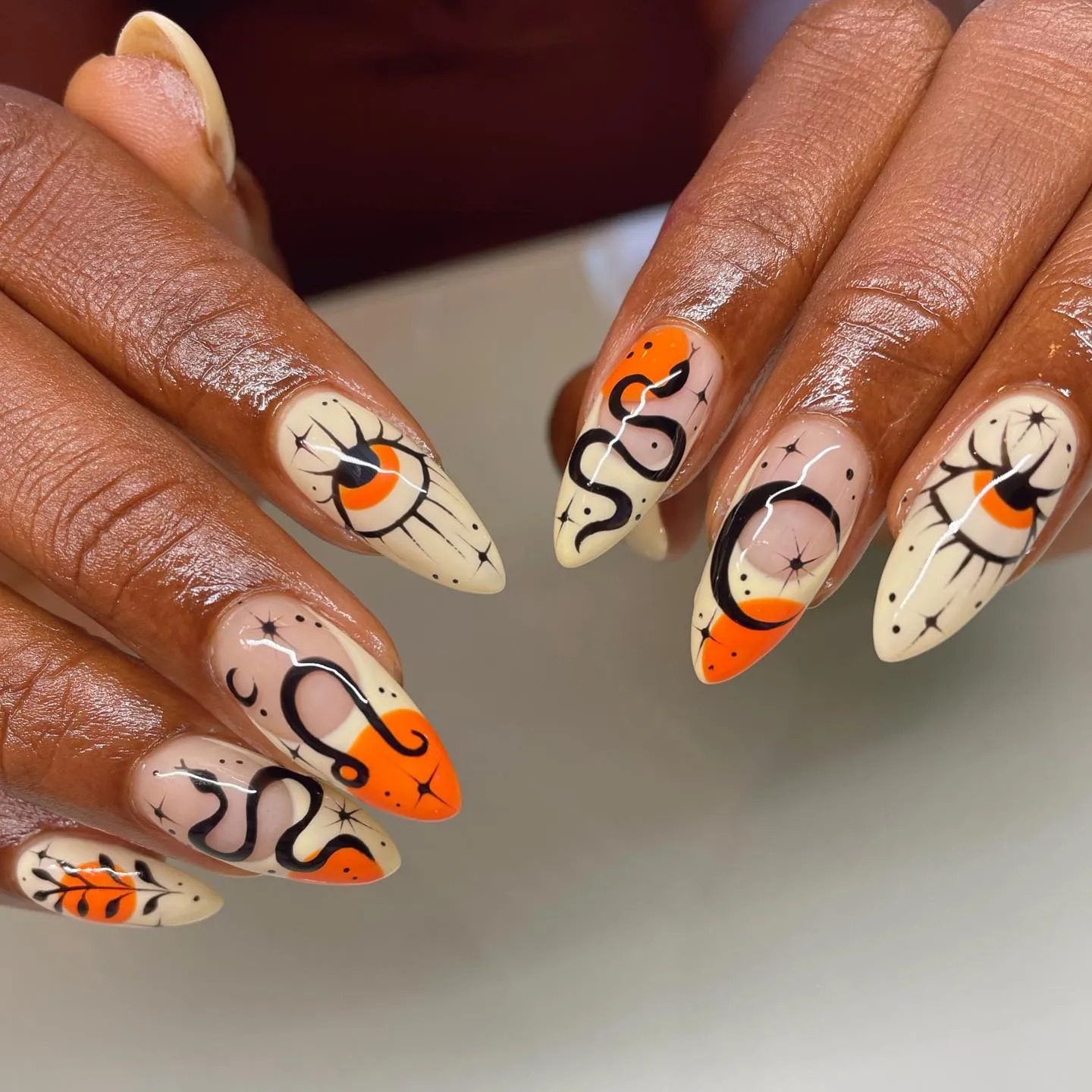 Orange Pumpkin And Snake Halloween Nails