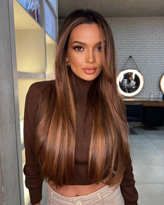 Pin Straight Brown Hair With Highlights