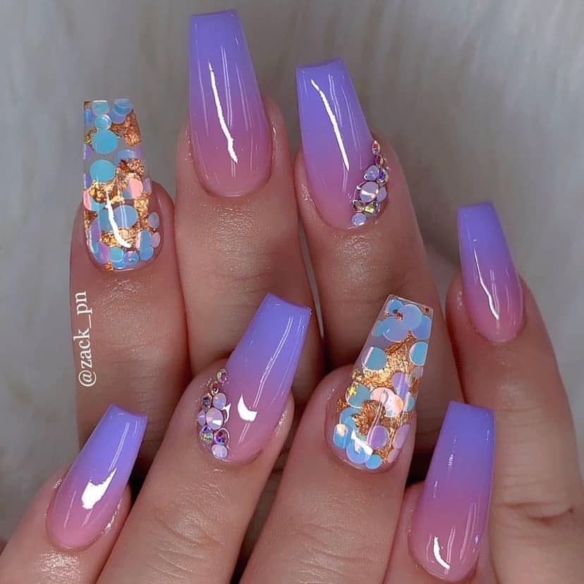 Purple Ombre Nails With Glitters