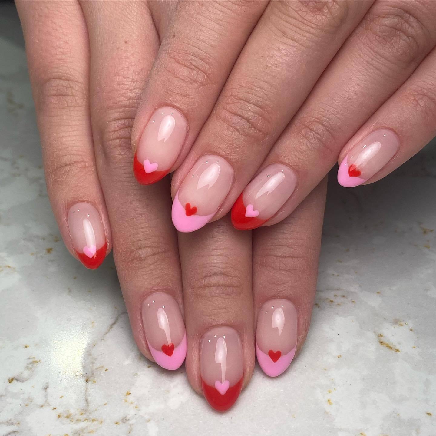 Red And Pink Tips With Mini Hearts