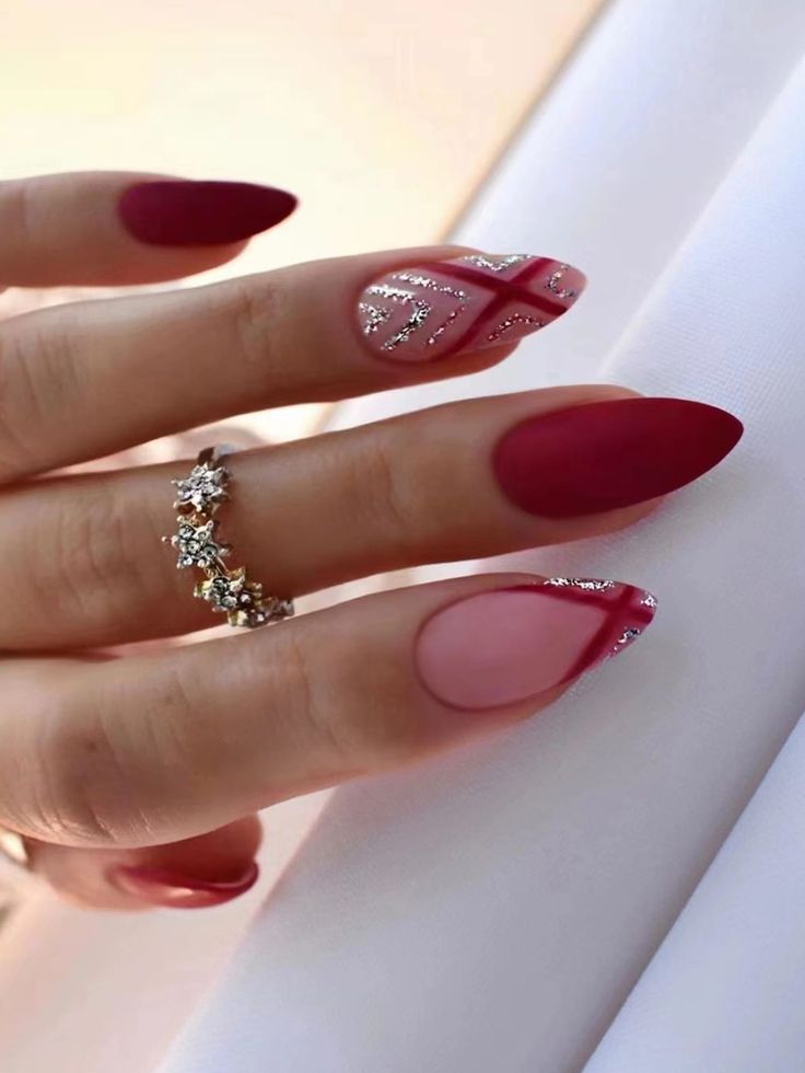 Red French Manicure With A Glitter Twist
