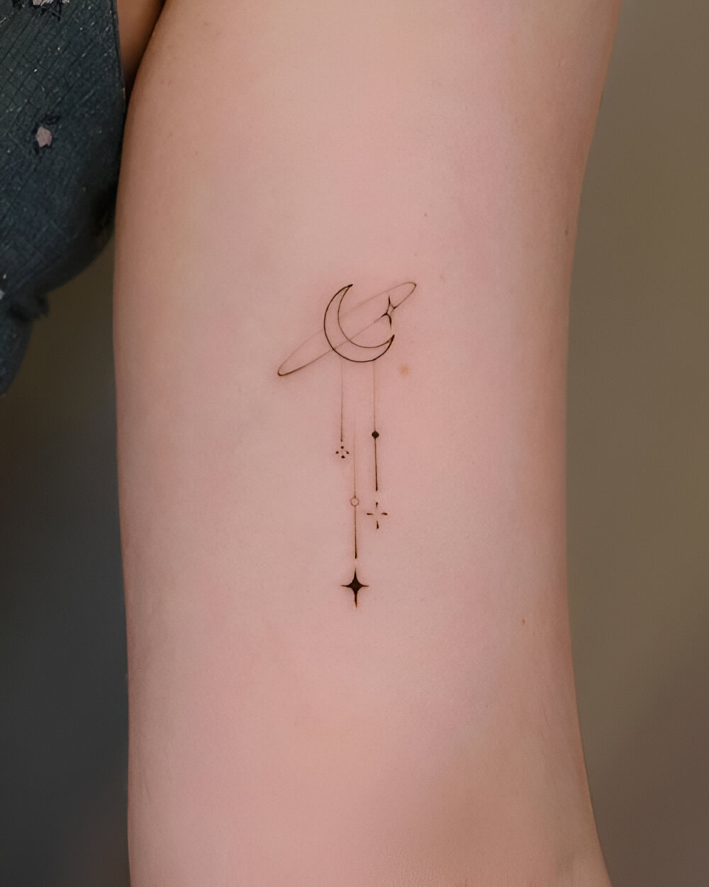 Simple Moon And Stars Tattoo