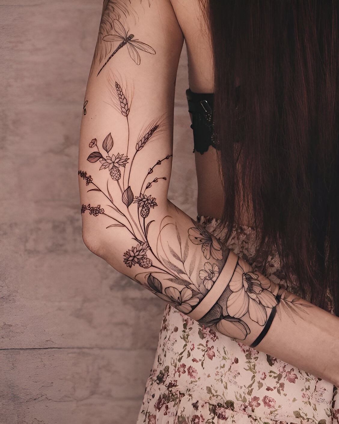 Sleeve Tattoo With Flower Art