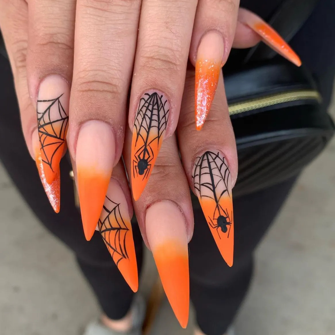 Spooky Orange Spider Nails