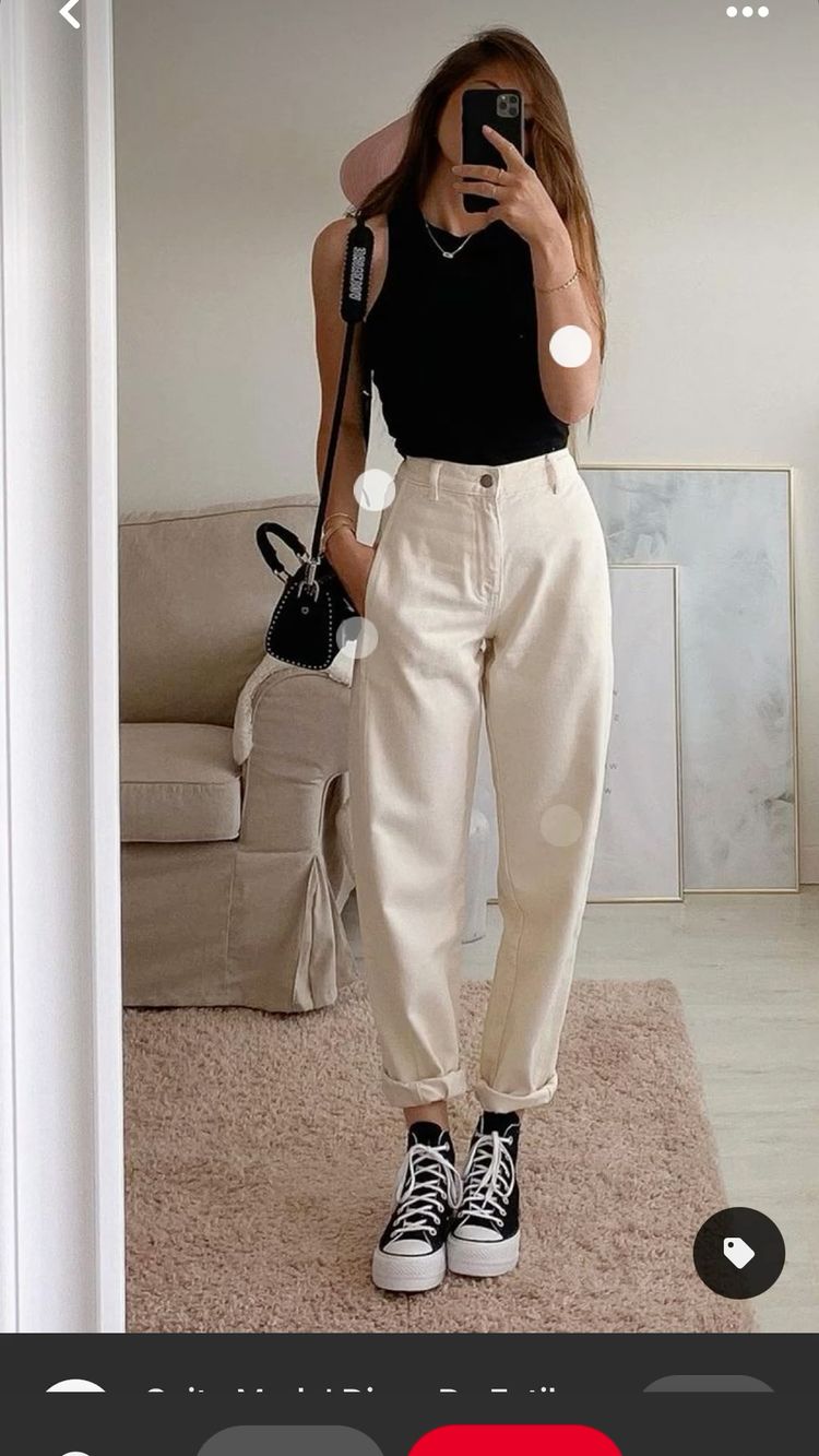 Statement Black Top And White Trousers