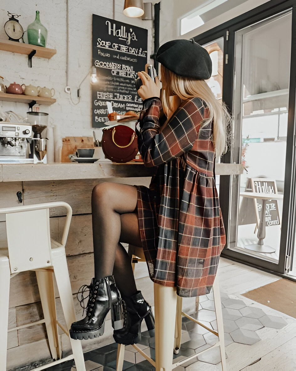 Street Fall Outfits With Plaid Coat