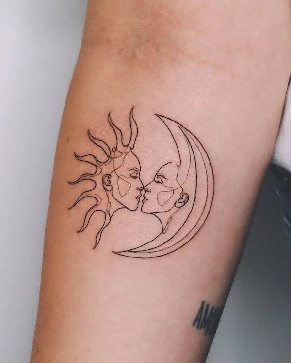 Sun Kissing Moon Arm Tattoo