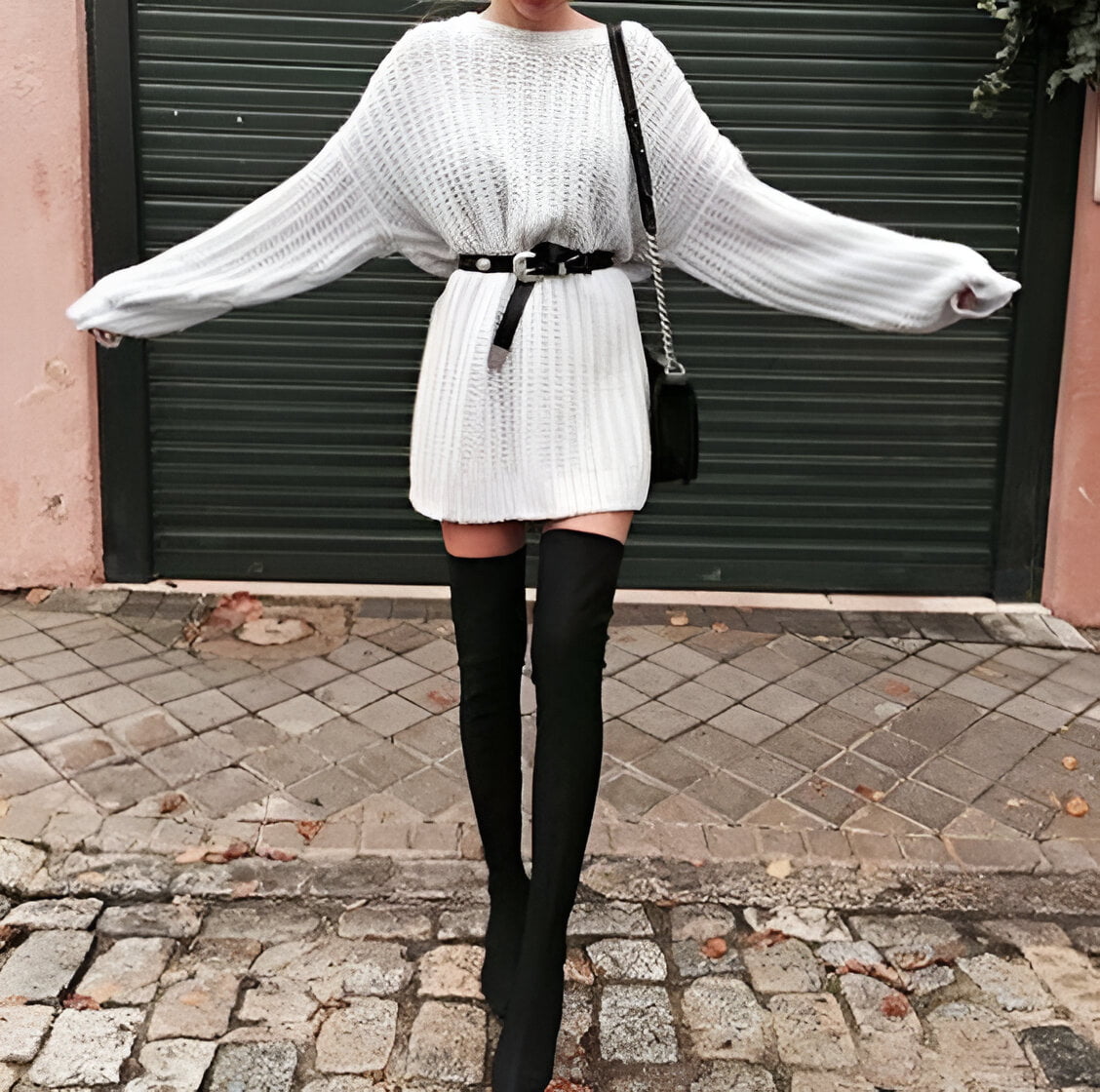 Sweater Dress With Thigh-High Boots