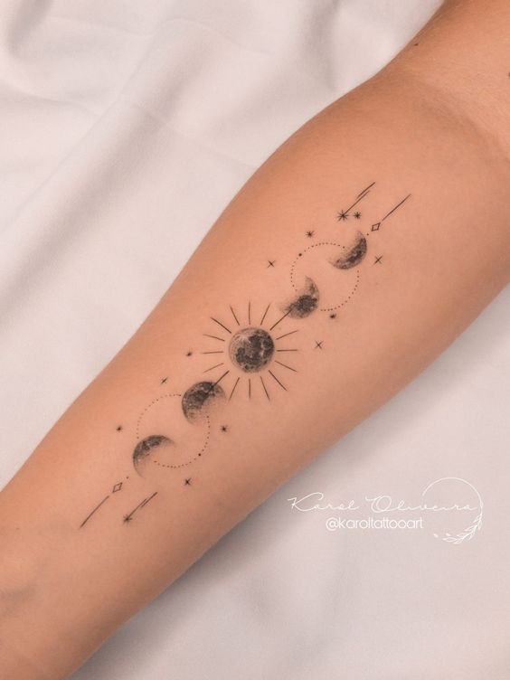 Vertical Moon Phases Arm Tattoo
