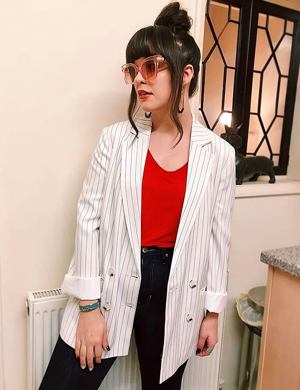 White Blazer With Red Tee