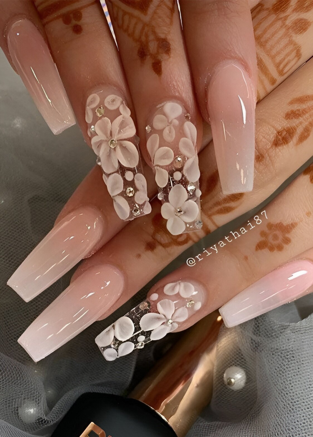 3D Flower Wedding Nail Designs