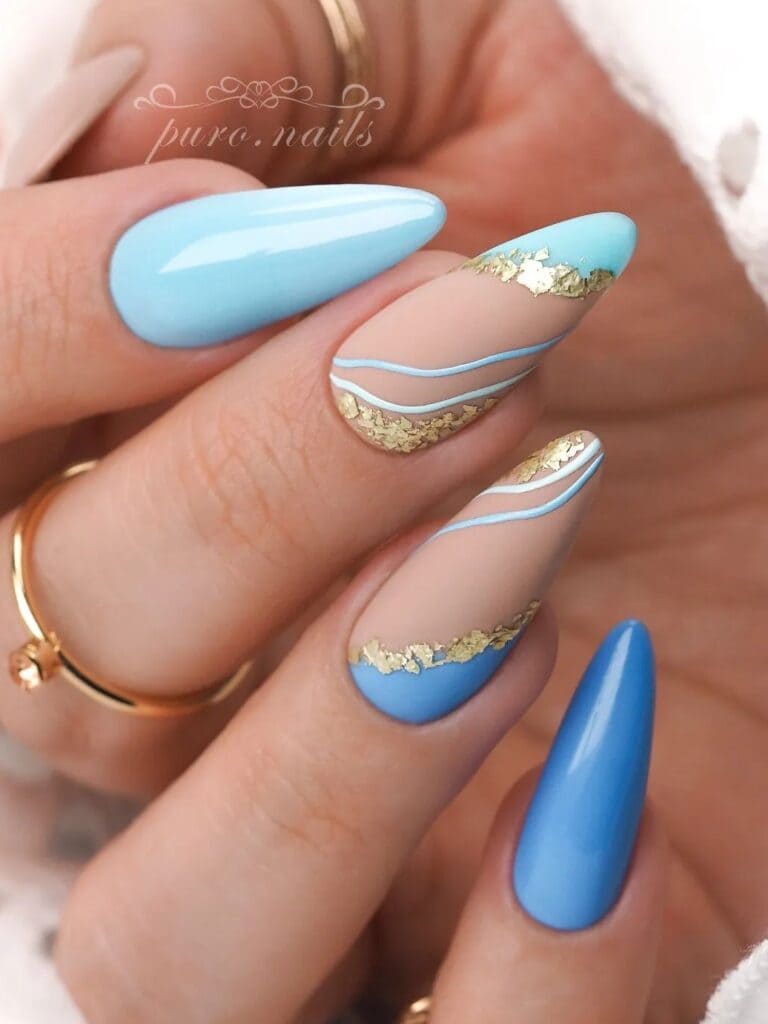 Almond Light Blue Nails
