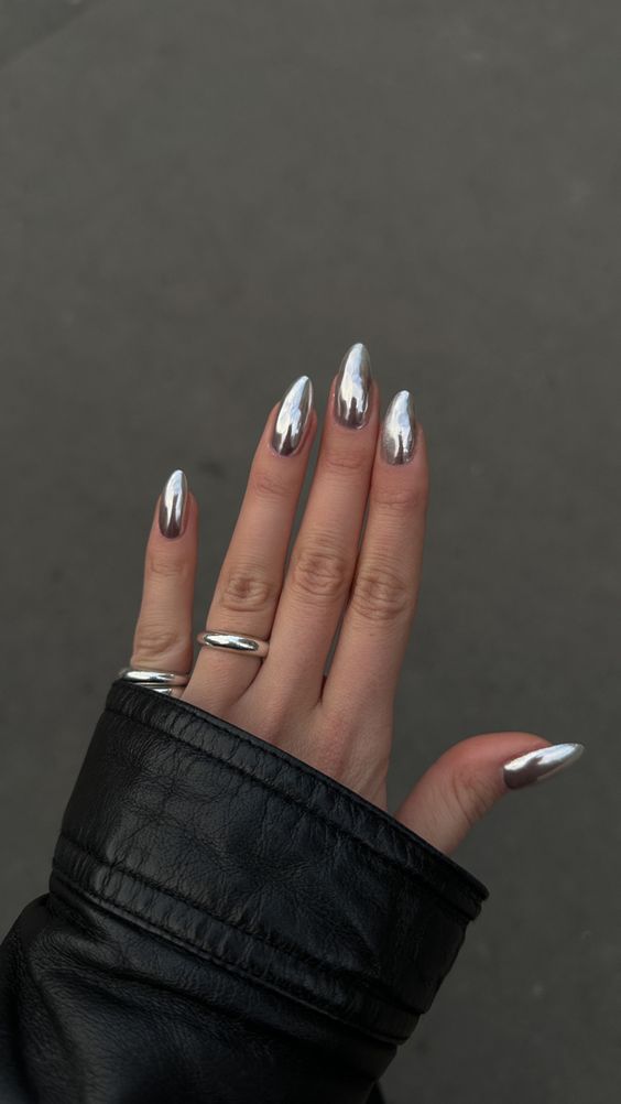 Almond Silver Nails