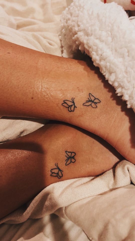 Ankle Tattoo With Mini Butterflies