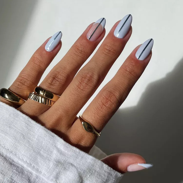 Baby Blue Nails With Vertical Lines