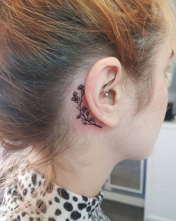 Behind-The-Ear Tattoos With Flower Design