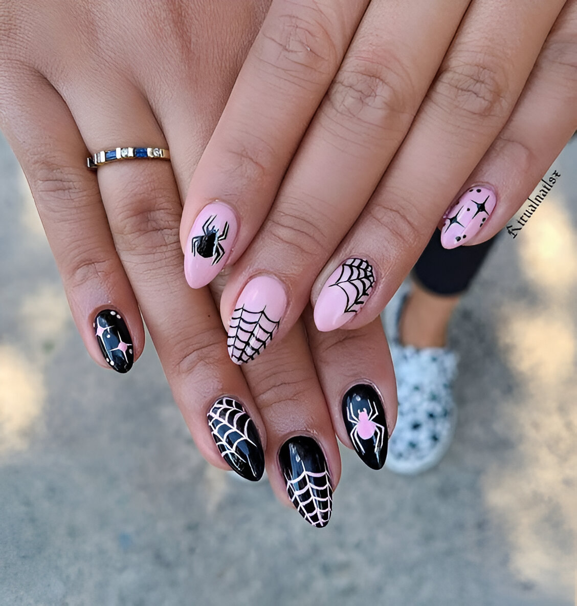 Black And Pink Spider Nails