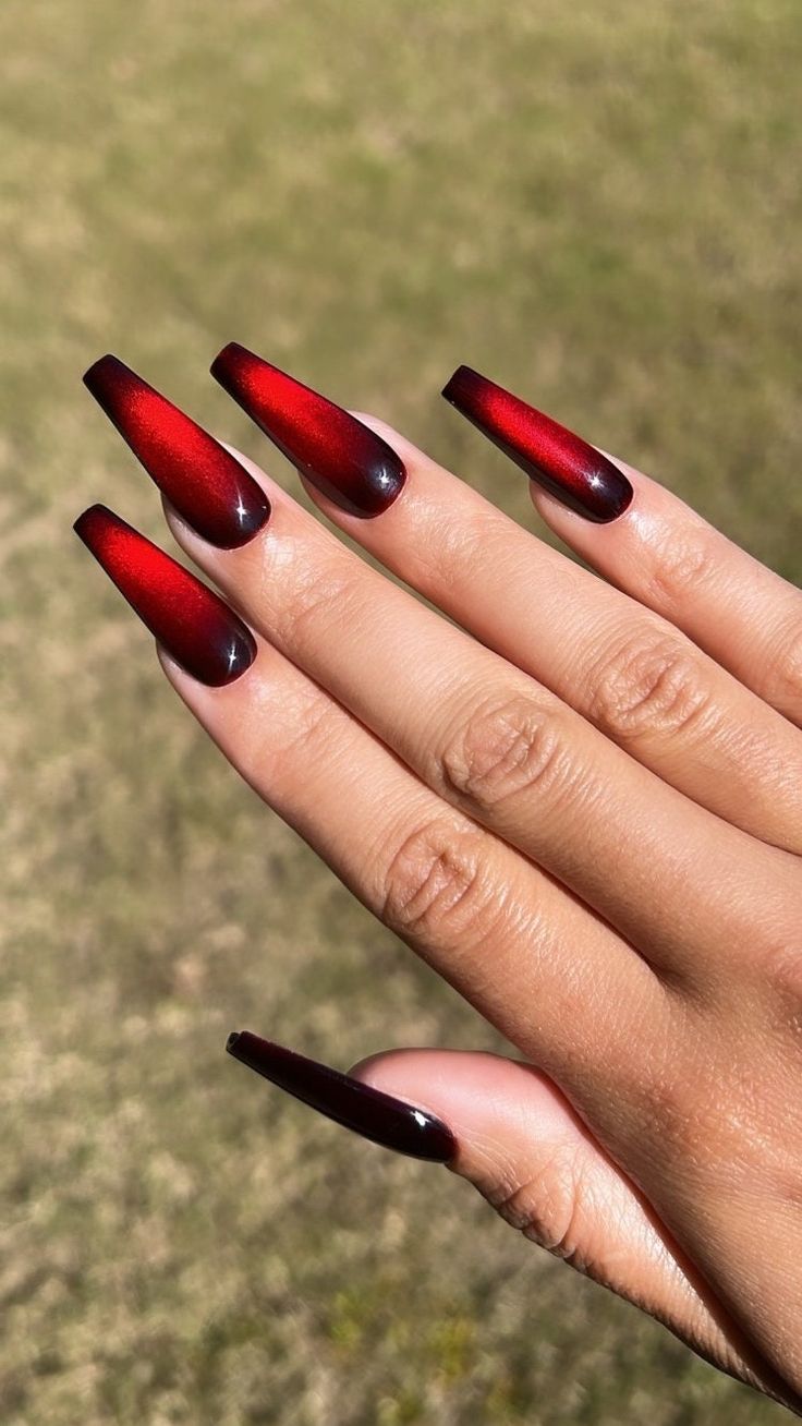 Black And Red Cat-Eye Nails