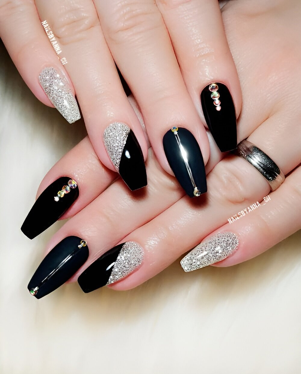 Black And Silver Manicure