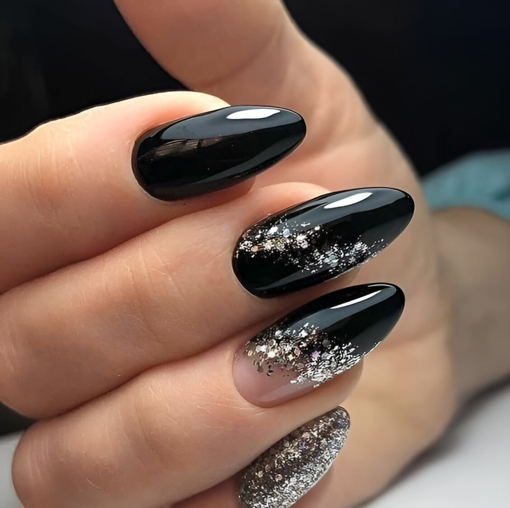 Black And Silver Nail Designs With Glitter